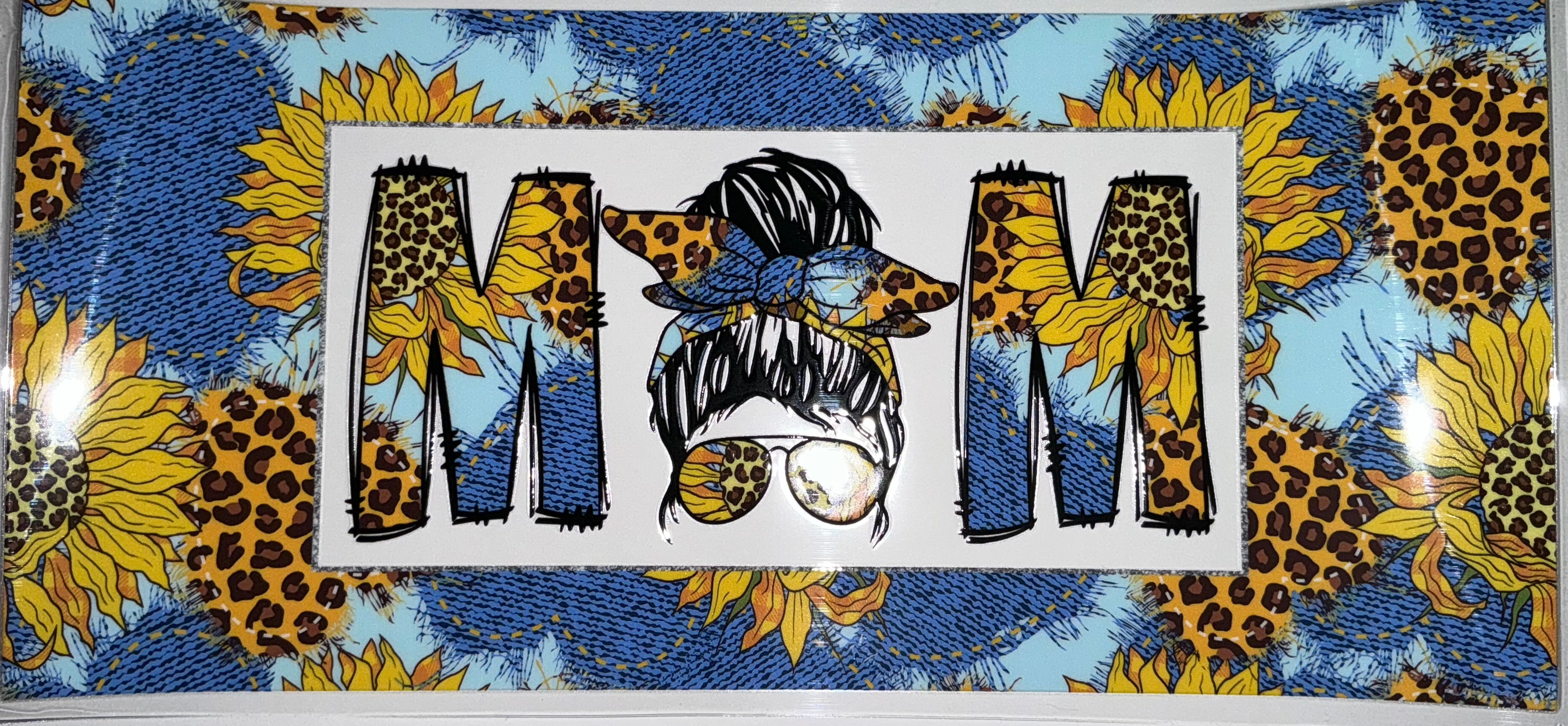 #4 Denim & Sunflower Leopard MOM Tumbler Decal