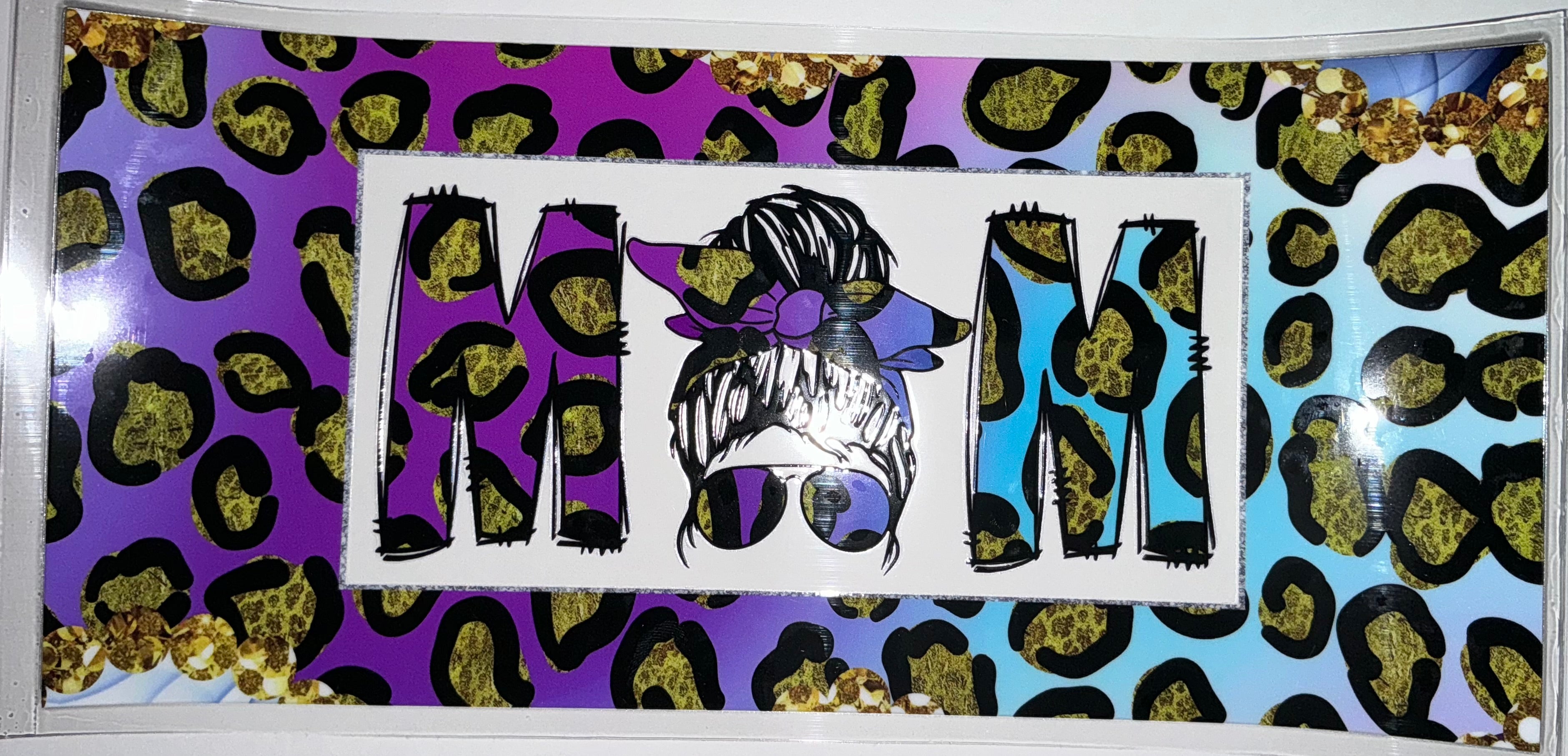 #5 Purple Teal Leopard Glitter MOM Tumbler Decal