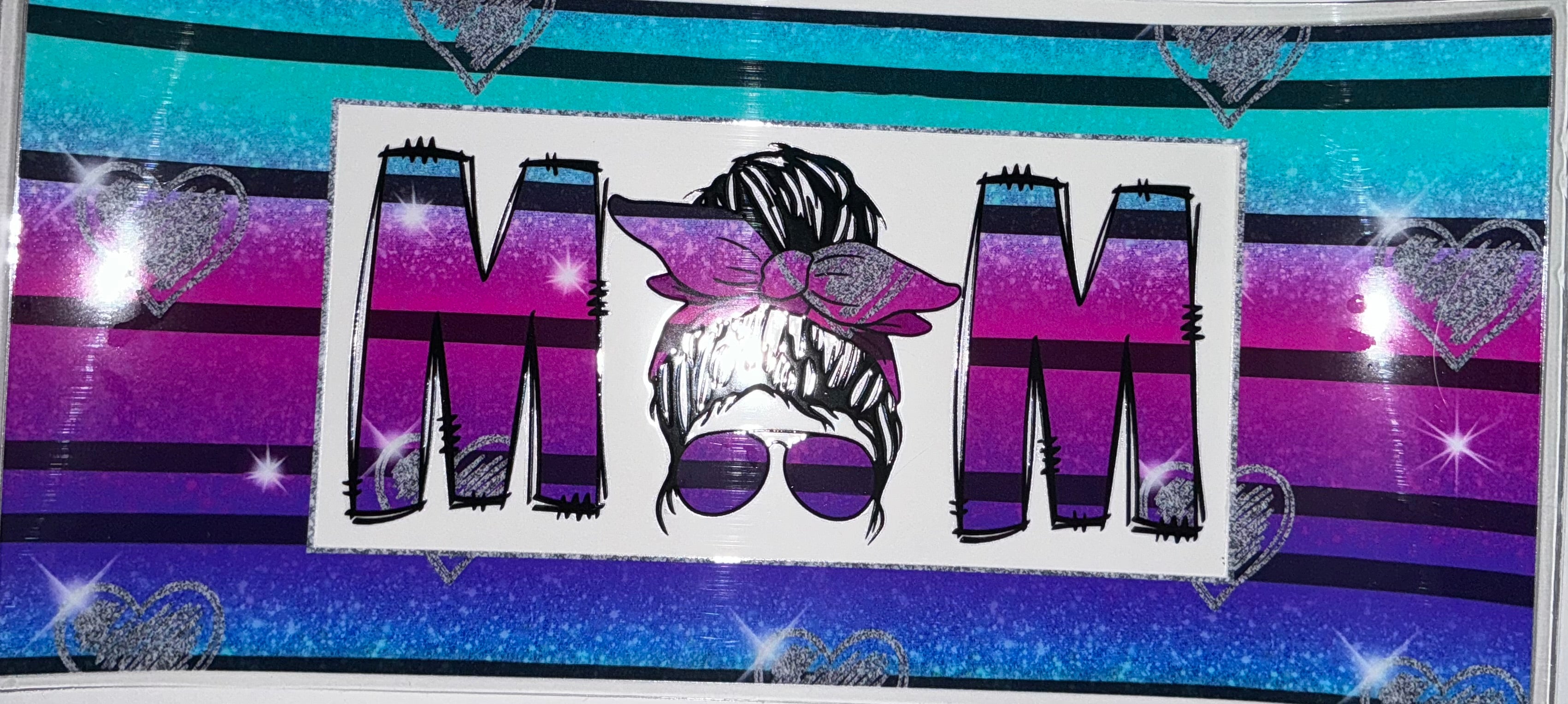 #6 Teal Purple Ombre Glitter Hearts MOM Tumbler Decal