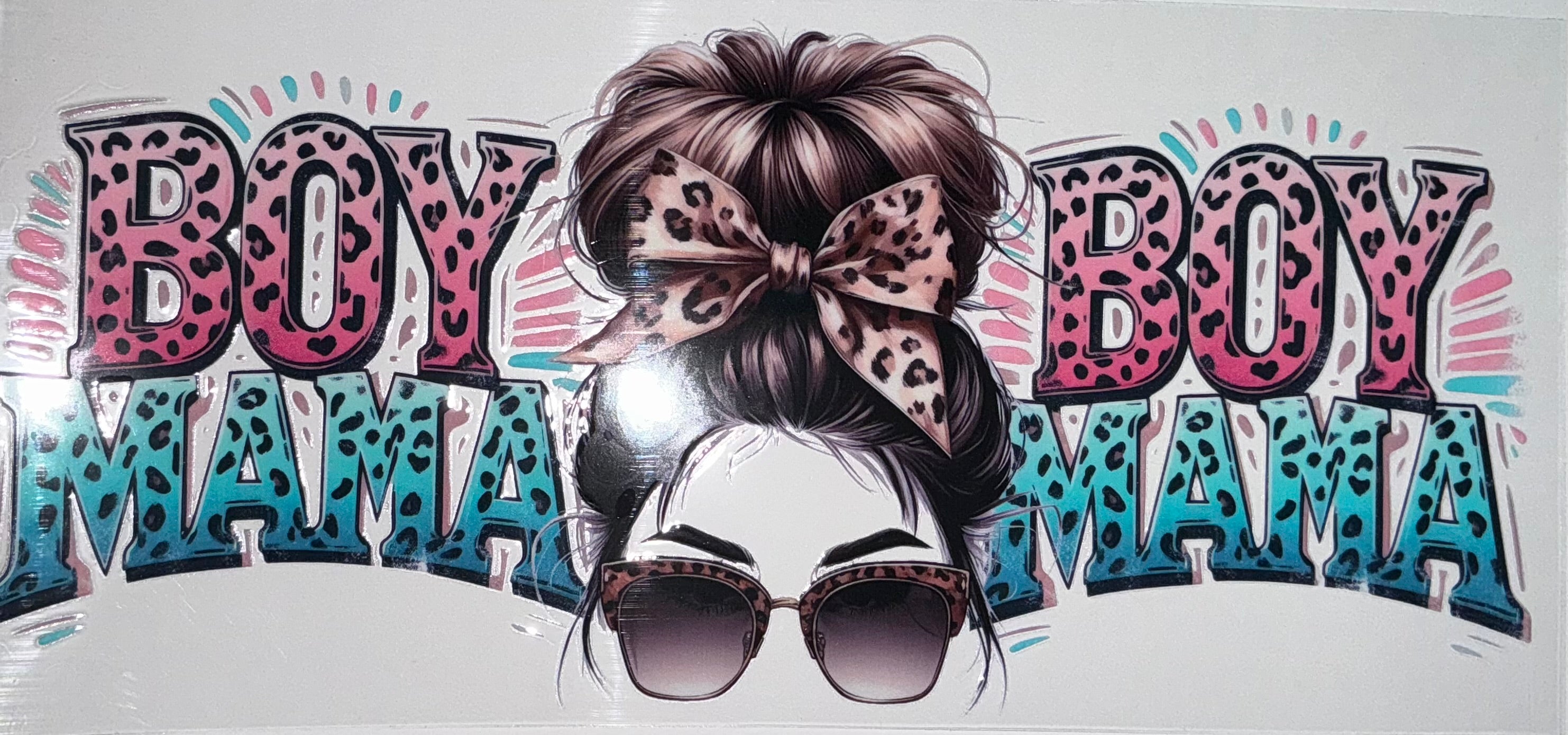 #16 Boy Mama Leopard Messy Bun Tumbler Decal