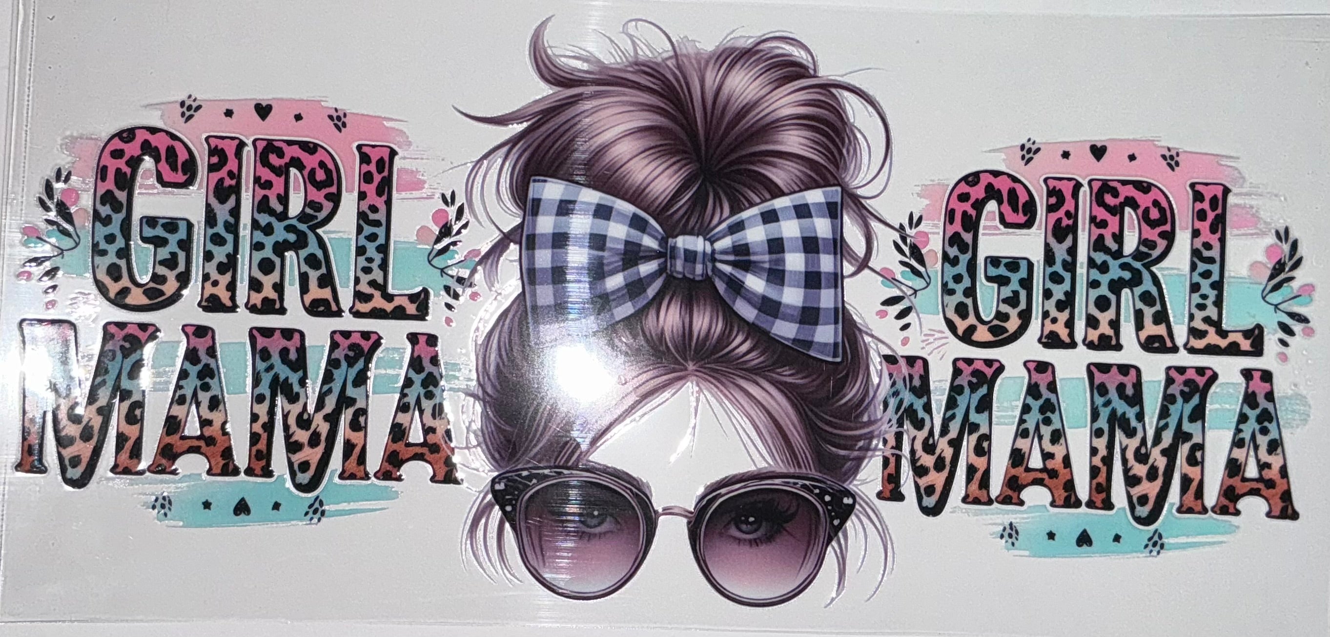 #17 Girl Mama Leopard Messy Bun Tumbler Decal