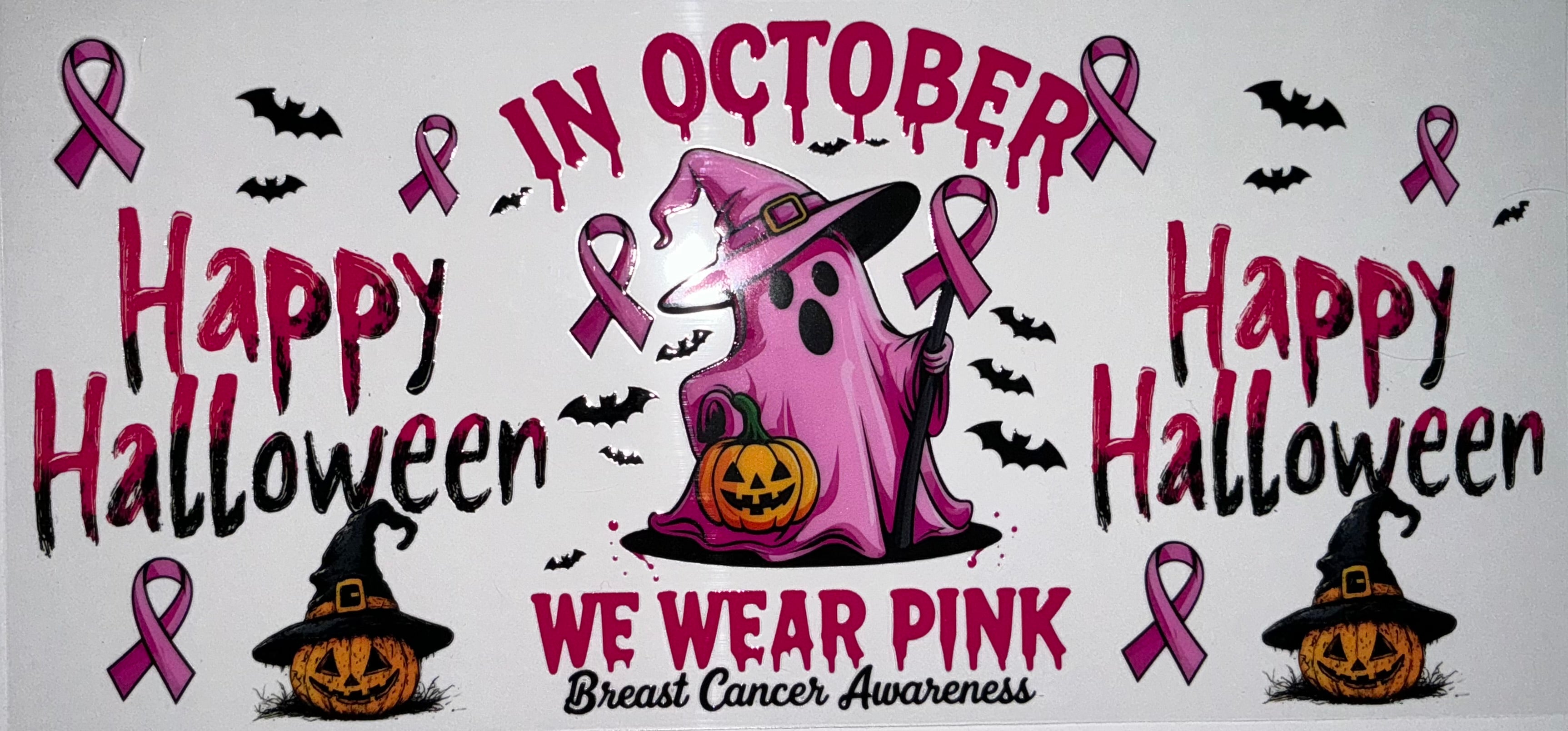 #53 In October We Wear Pink Halloween Witch Ghost Tumbler Decal