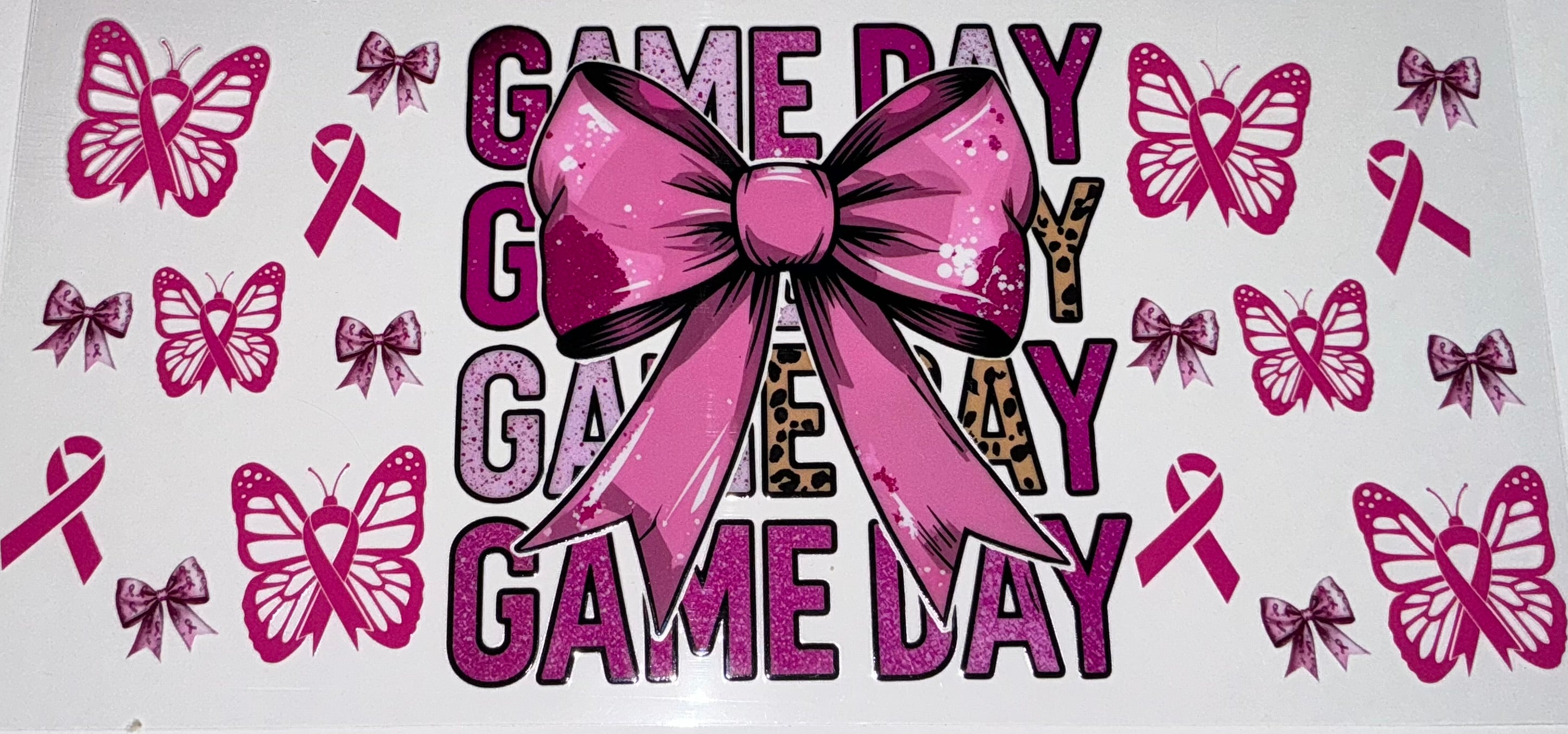 #59 Game Day Pink Bow Breast Cancer Awareness Tumbler Decal