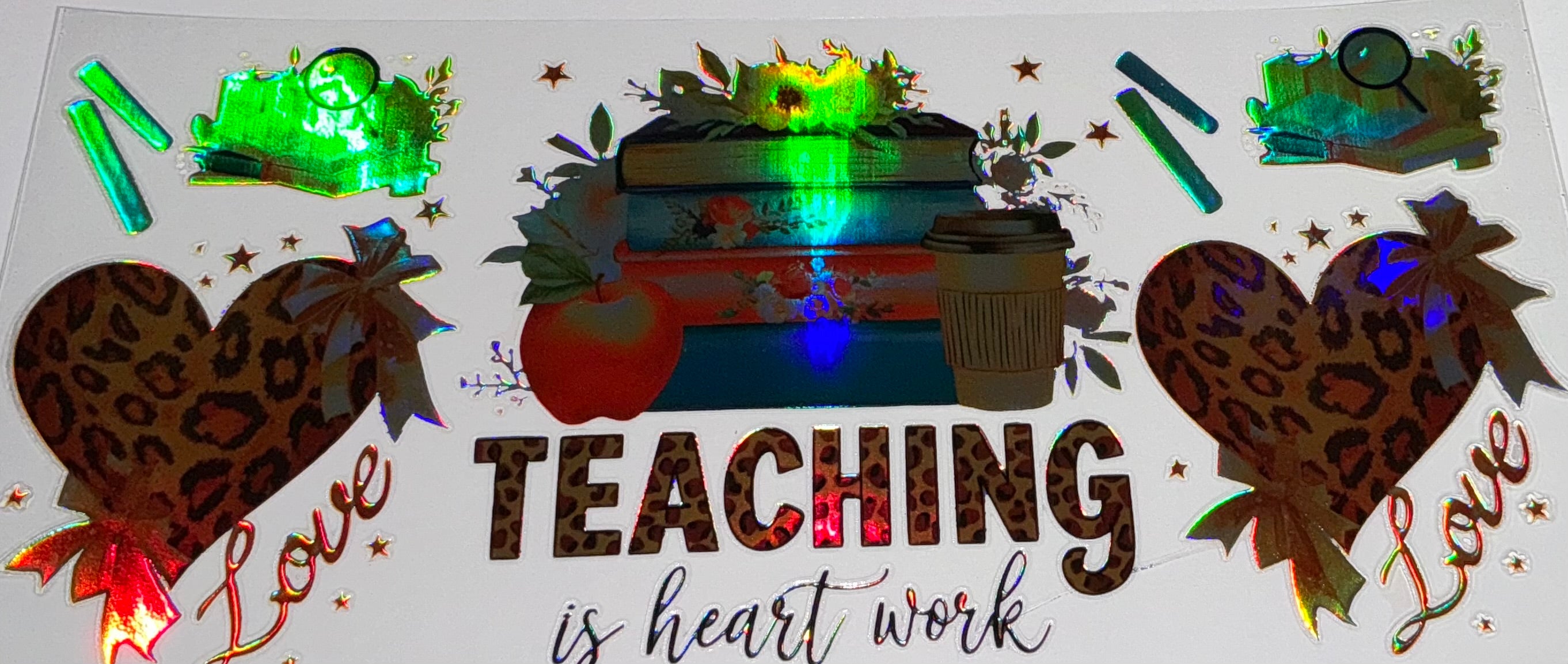 #64 Teaching Is Heart Work Leopard Print Tumbler Decal