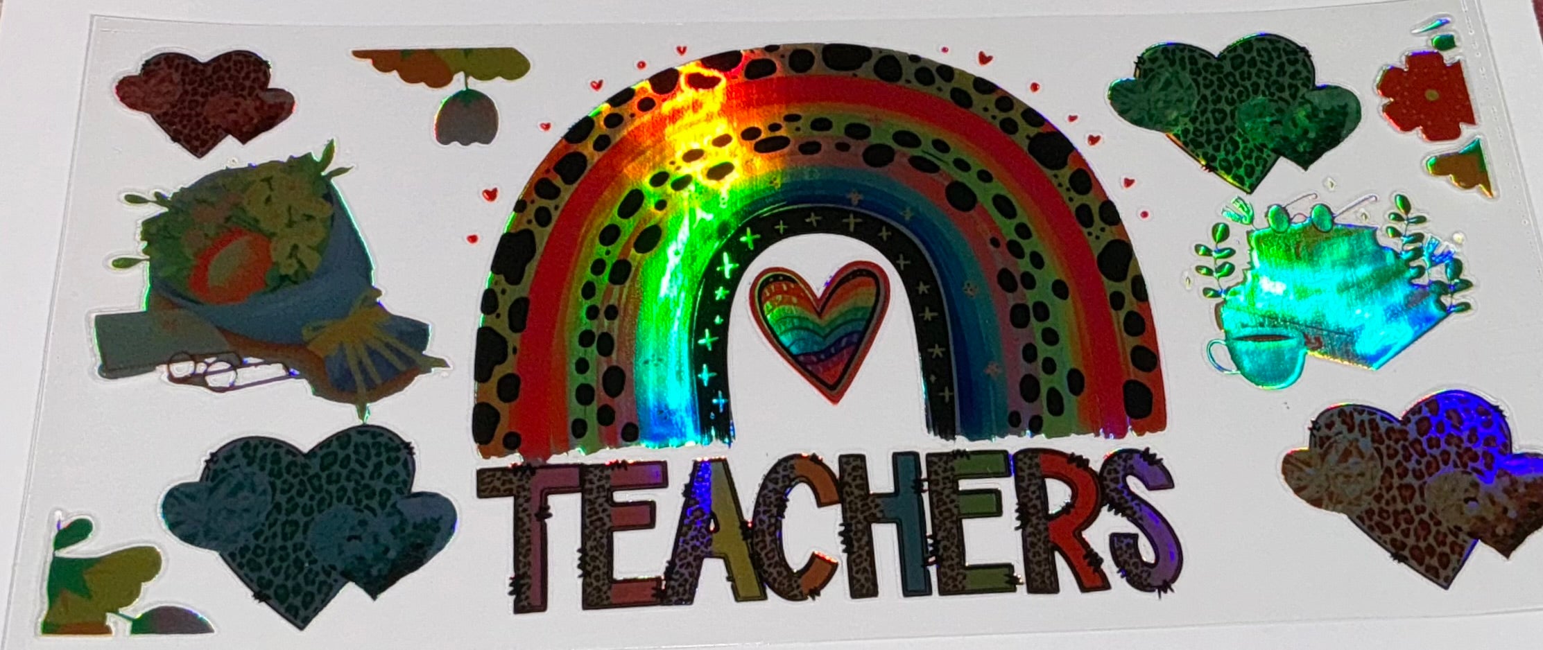 #66 Teachers Rainbow Heart Leopard Tumbler Decal