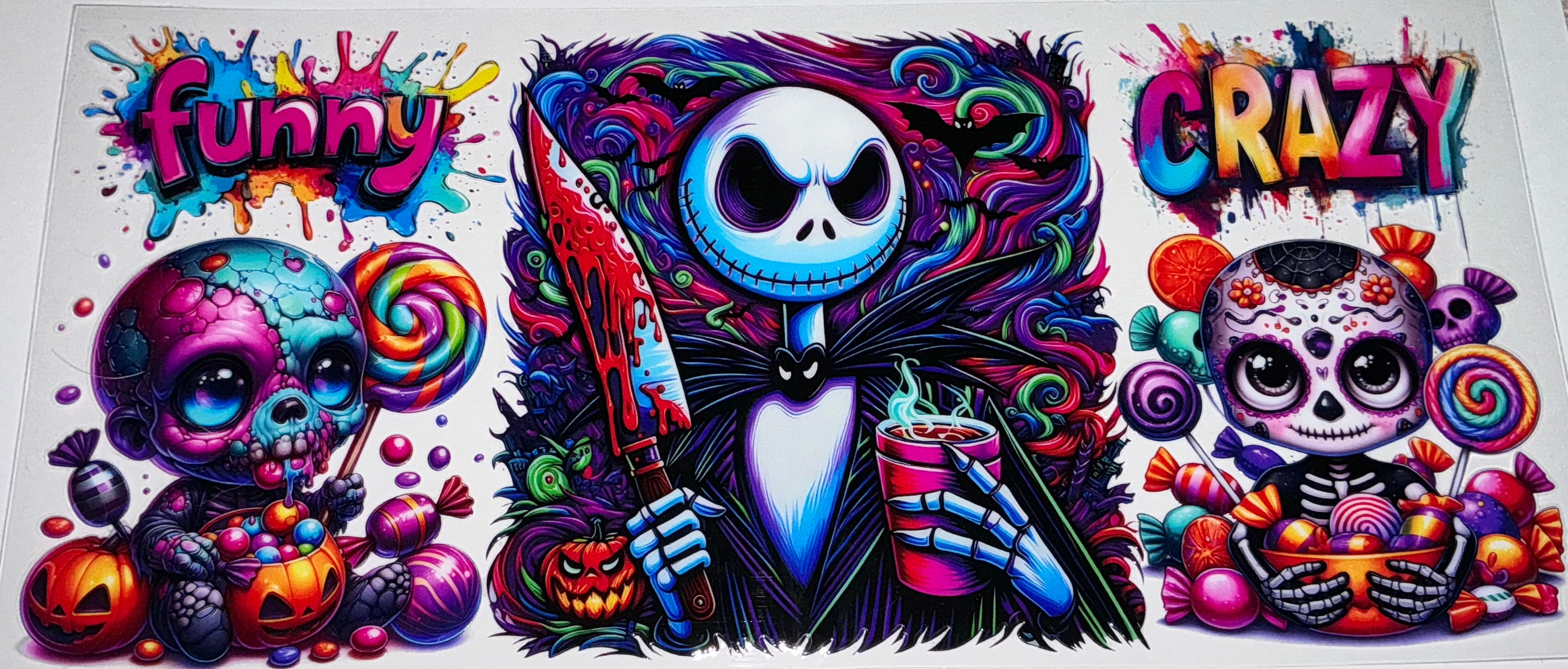 #71 Funny Crazy Jack Skellington Sugar Skull Halloween Tumbler Decal