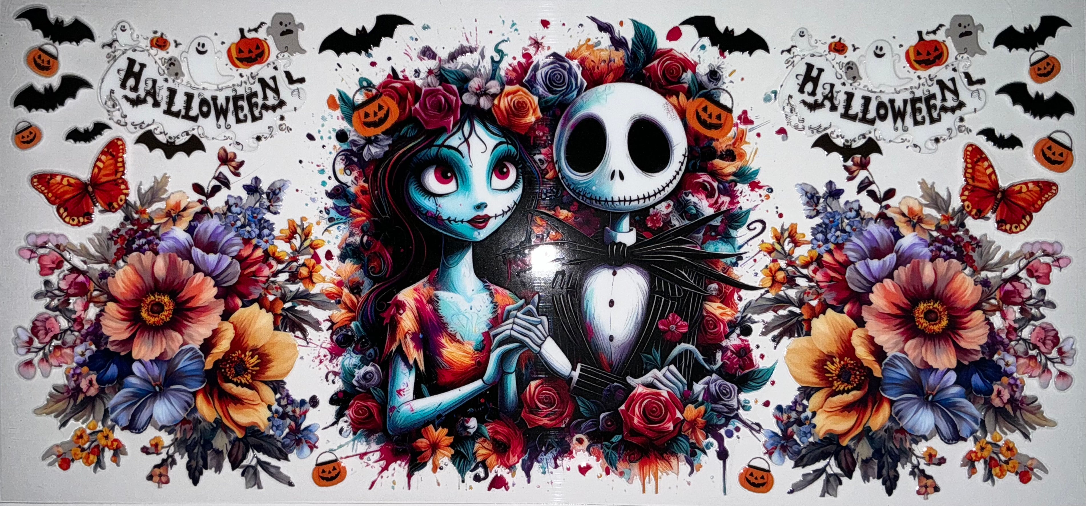 #76 Jack & Sally Floral Halloween Tumbler Decal