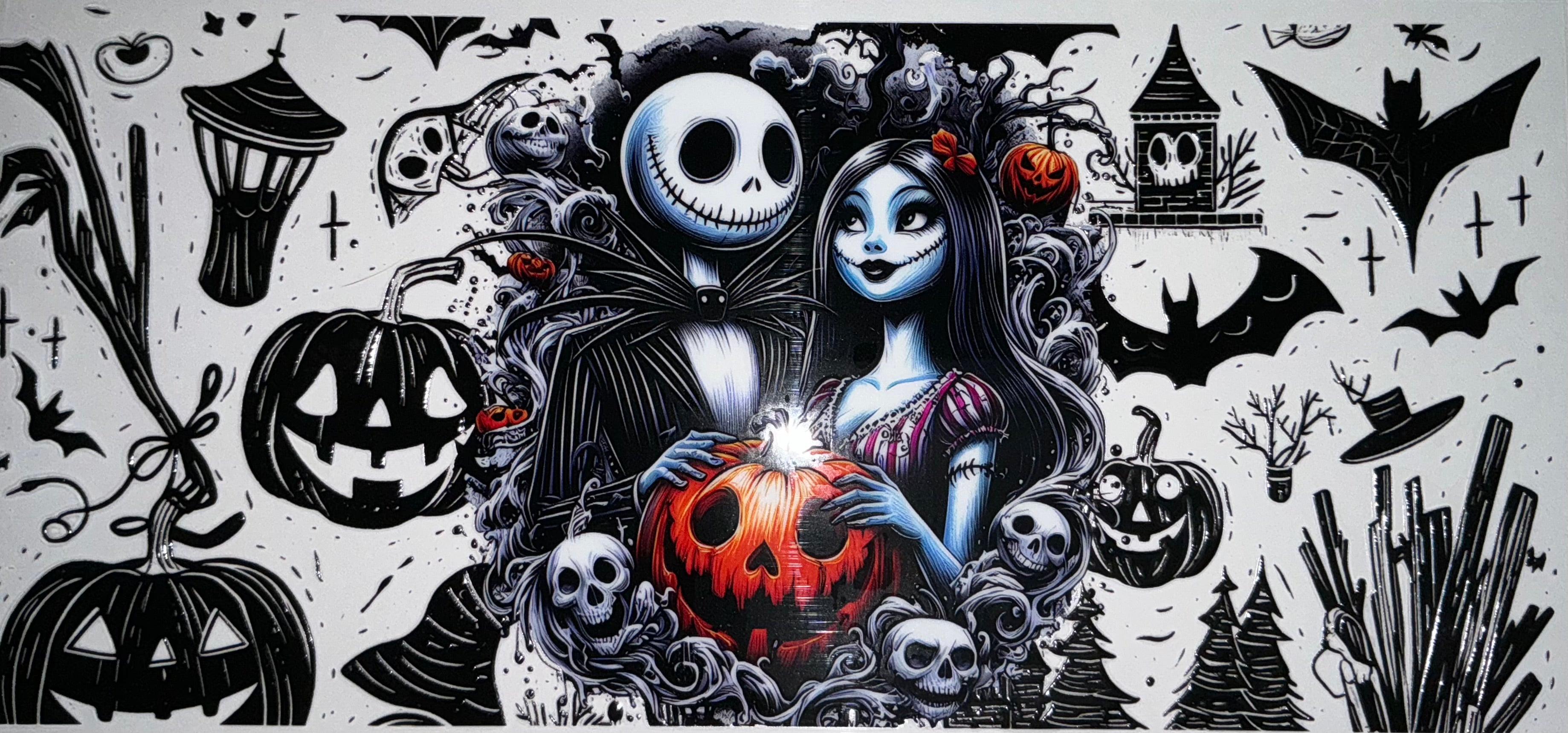 #77 Jack & Sally Gothic Pumpkin Halloween Tumbler Decal