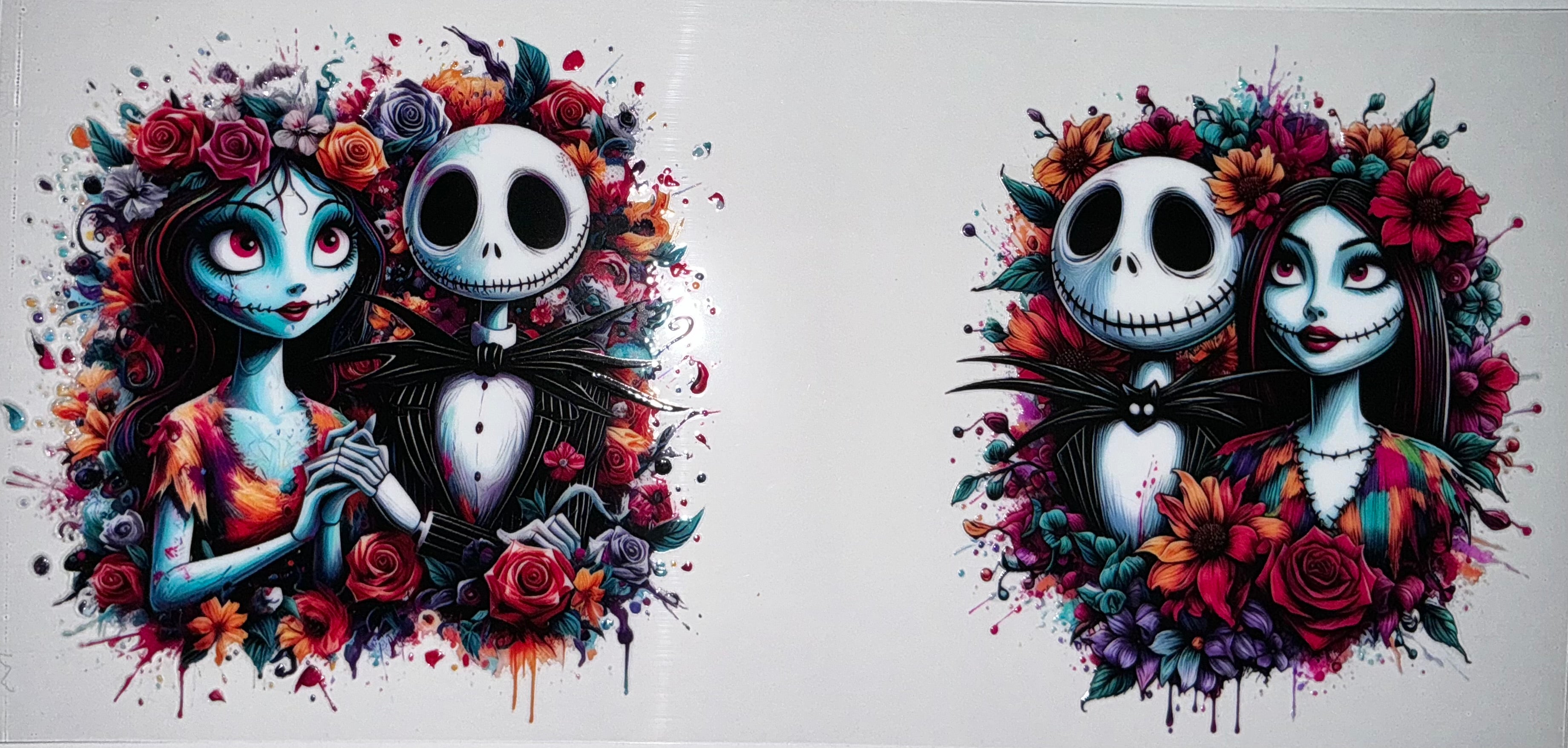 #81 Jack & Sally Floral Portrait Halloween Tumbler Decal