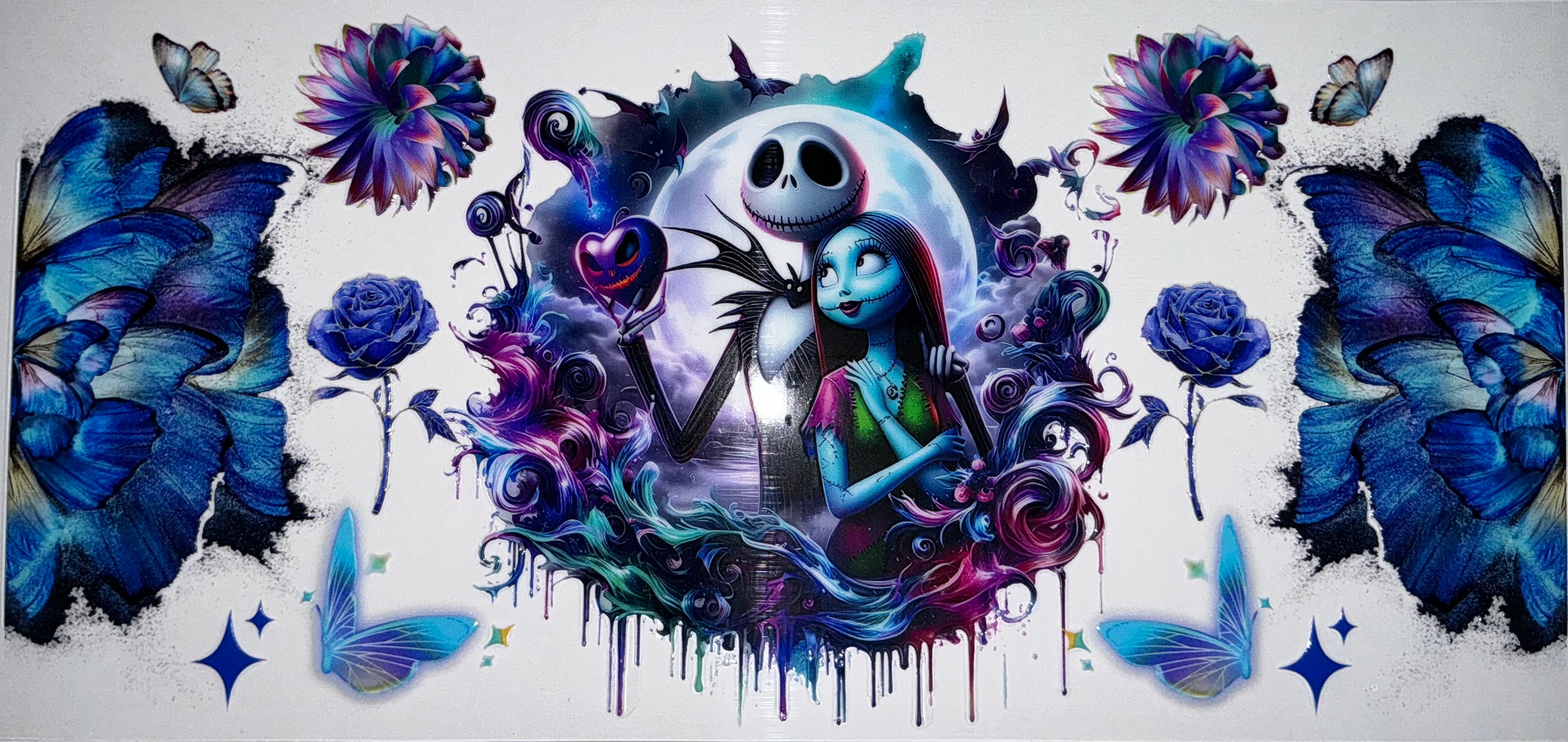 #84 Jack & Sally Blue Moon Butterfly Halloween Tumbler Decal