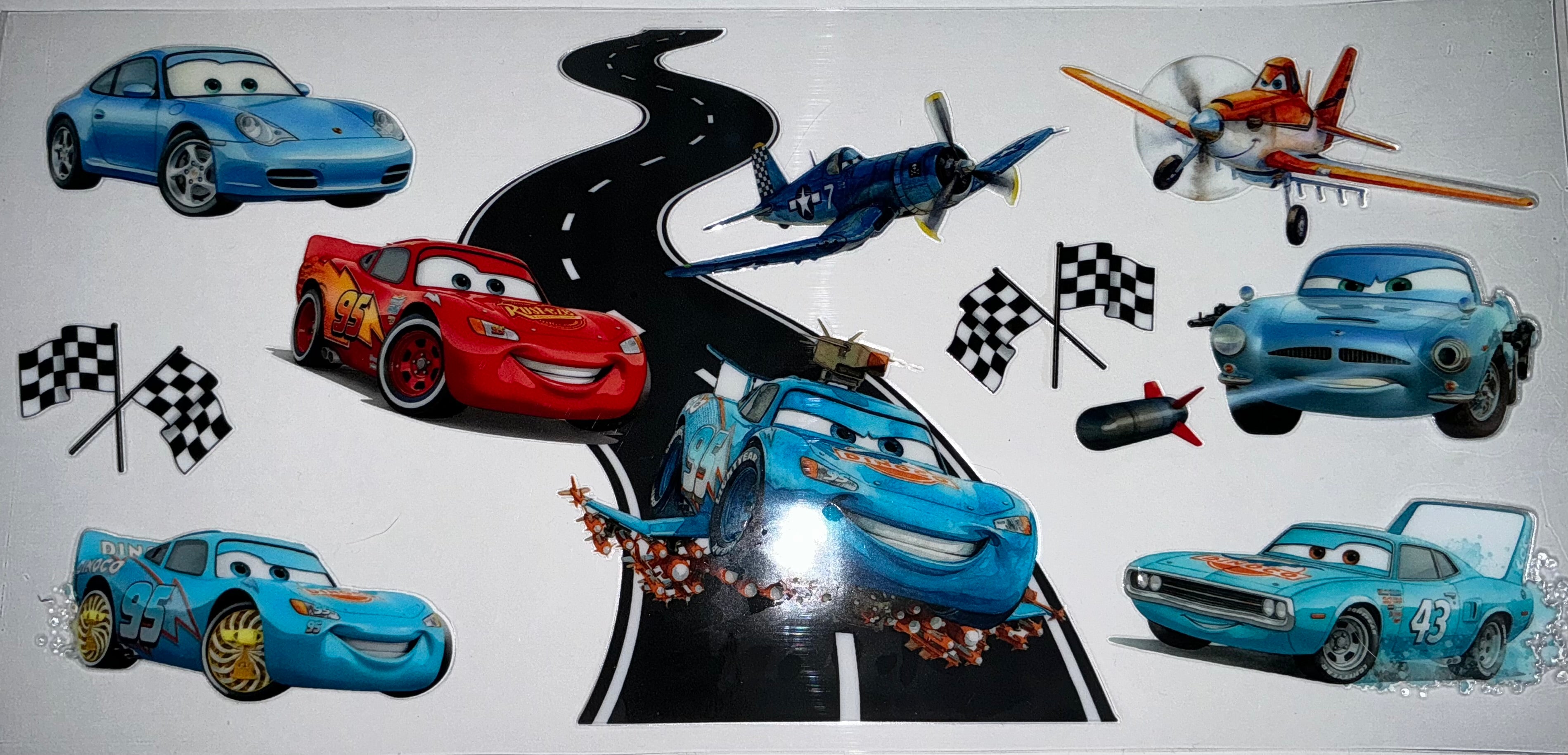 #114 Cars Lightning McQueen Fighter Plane Road Trip Tumbler Decal