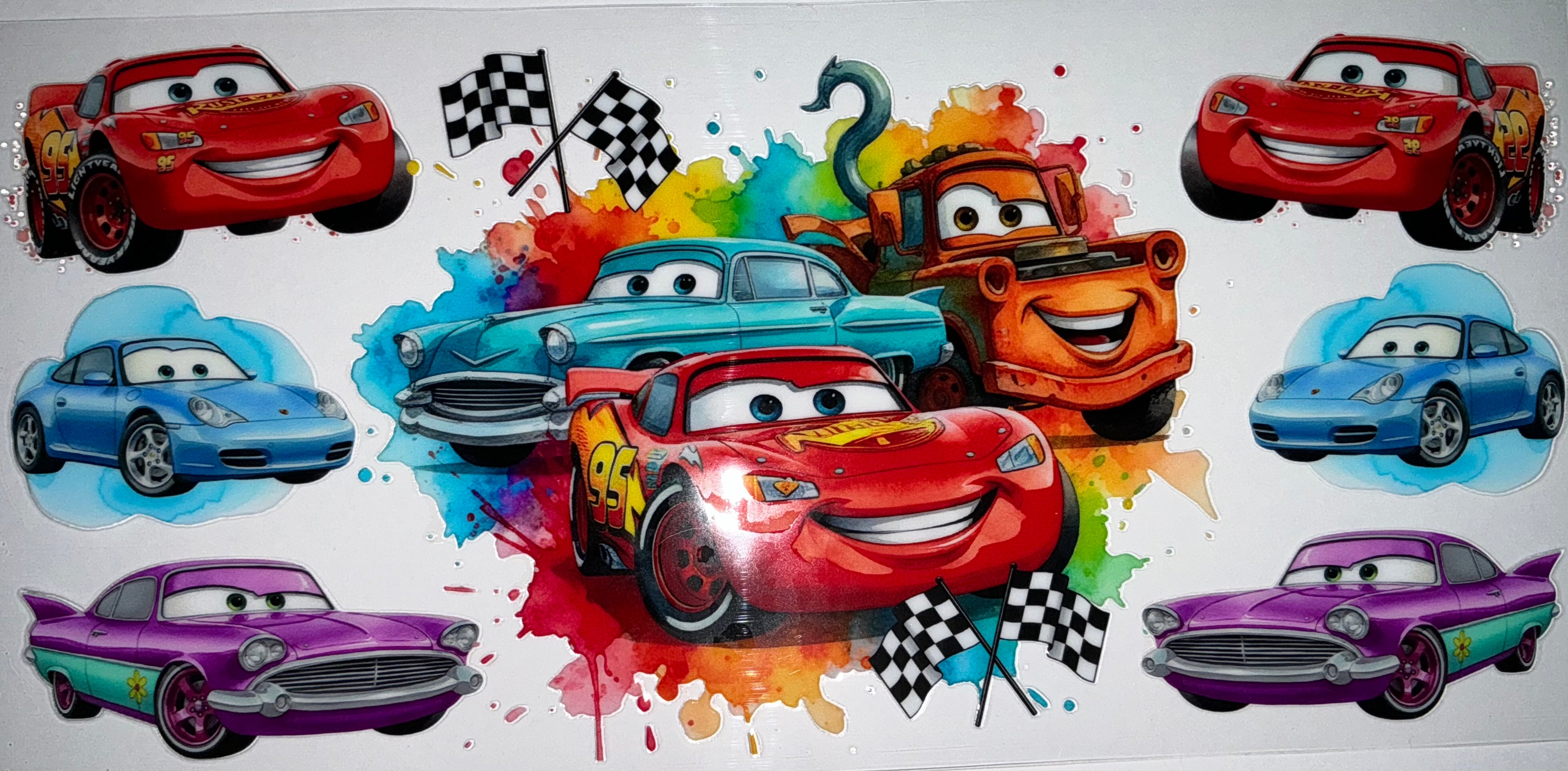 #118 Cars Lightning McQueen & Porsche Watercolor Tumbler Decal