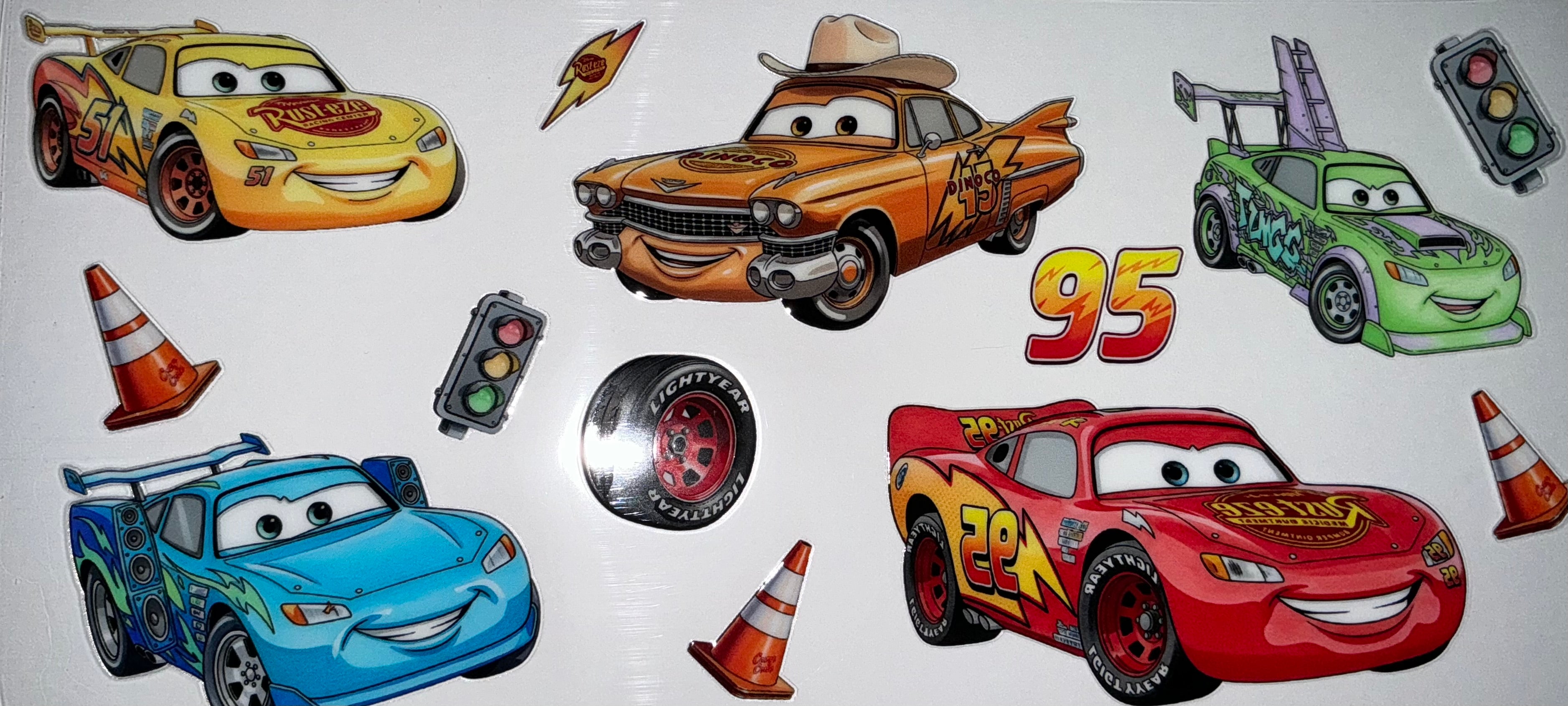 #122 Cars Dinoco & Lightning McQueen Traffic Light Tumbler Decal
