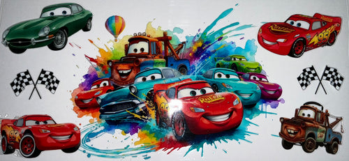 #128 Cars Lightning McQueen & Jaguar Watercolor Tumbler Decal