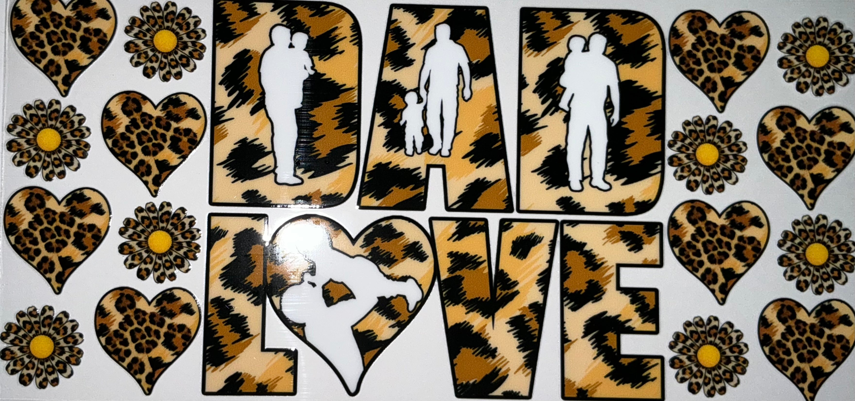 #141 Dad Love Leopard Print Family Silhouette Tumbler Decal