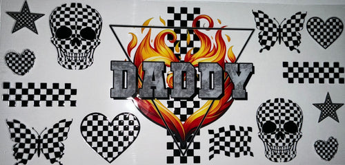 #143 Daddy Checkered Flame Skulls Tumbler Decal
