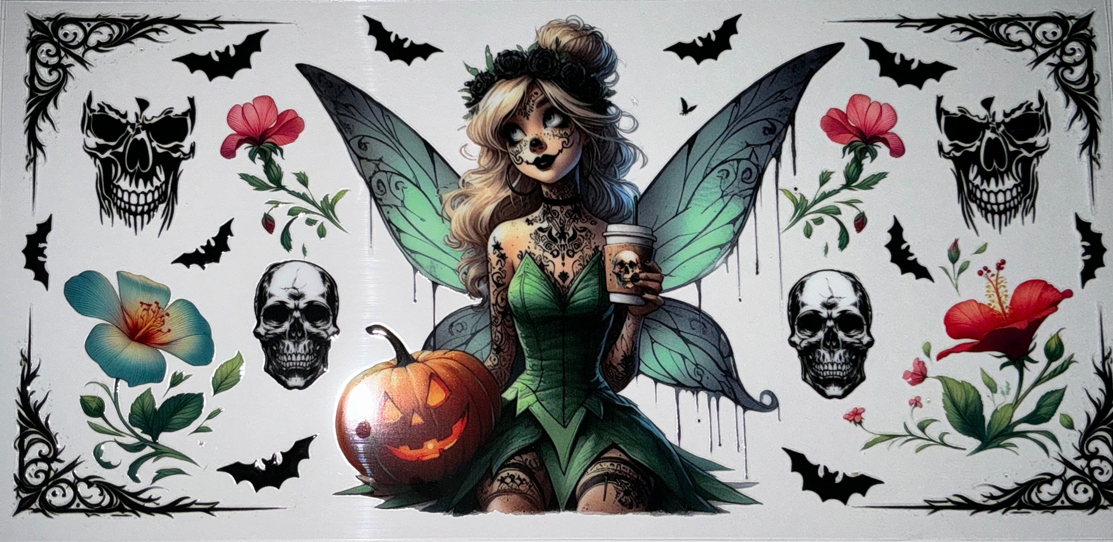 #167 Tinker Bell Gothic Sugar Skull Fairy Tumbler Decal