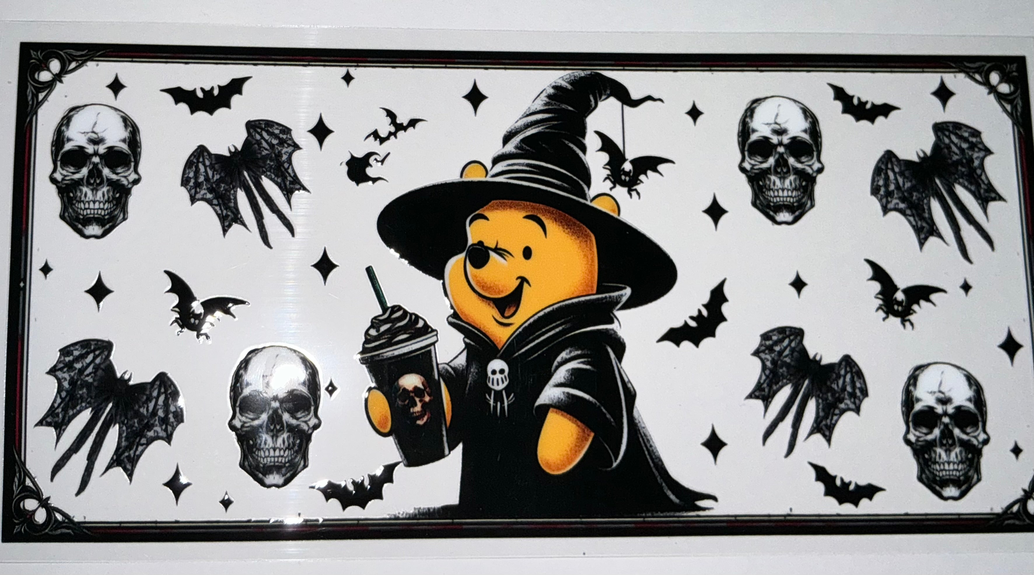 #187 Winnie the Pooh Witch Skull Border Halloween Tumbler Decal
